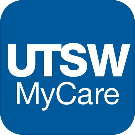 Logo with text 'UTSW MyCare' in white on a blue background.